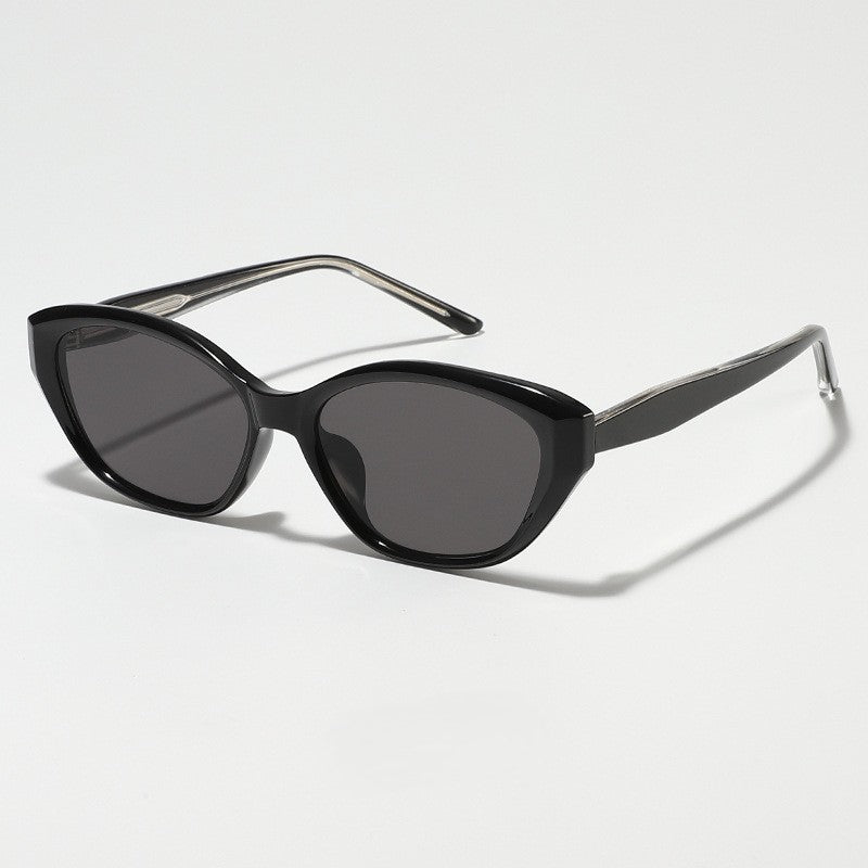 Retro Slim-Frame Cat-Eye Sunglasses - Black