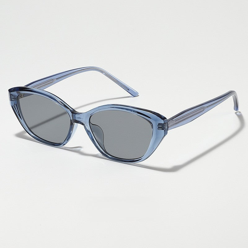 Retro Slim-Frame Cat-Eye Sunglasses - Blue