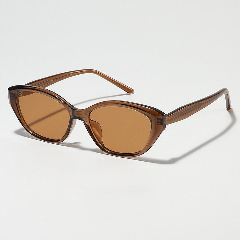 Retro Slim-Frame Cat-Eye Sunglasses - Amber