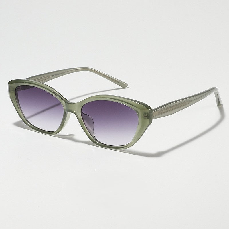 Retro Slim-Frame Cat-Eye Sunglasses - Green