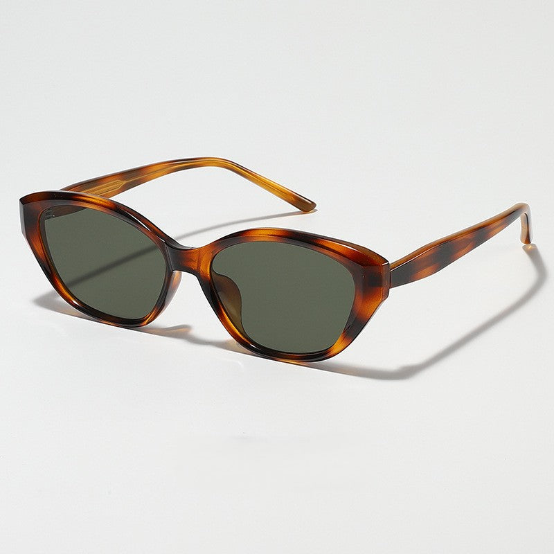 Retro Slim-Frame Cat-Eye Sunglasses - Tortoiseshell