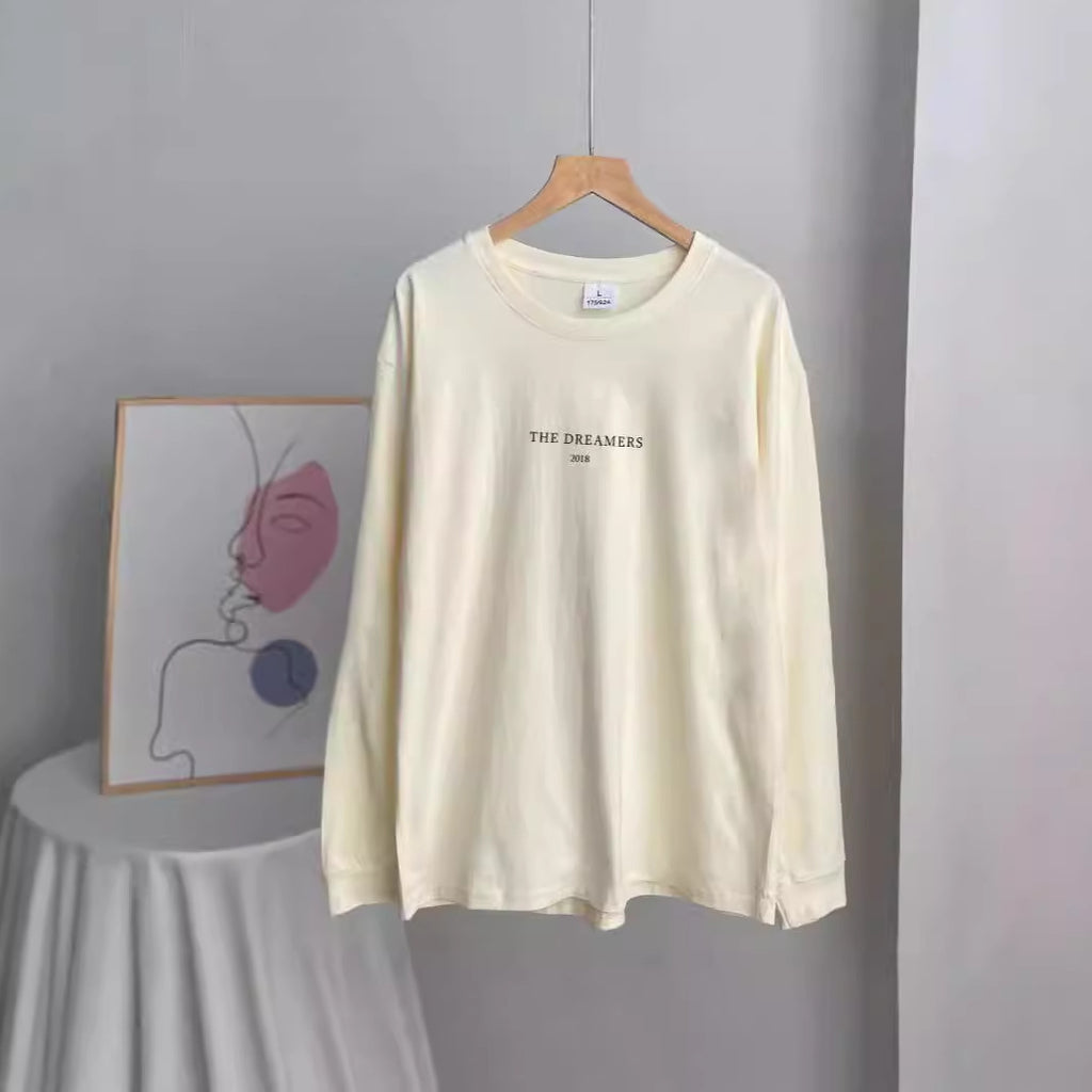 Minimal Text Long Sleeve Drop Shoulder Tee - LTbutter