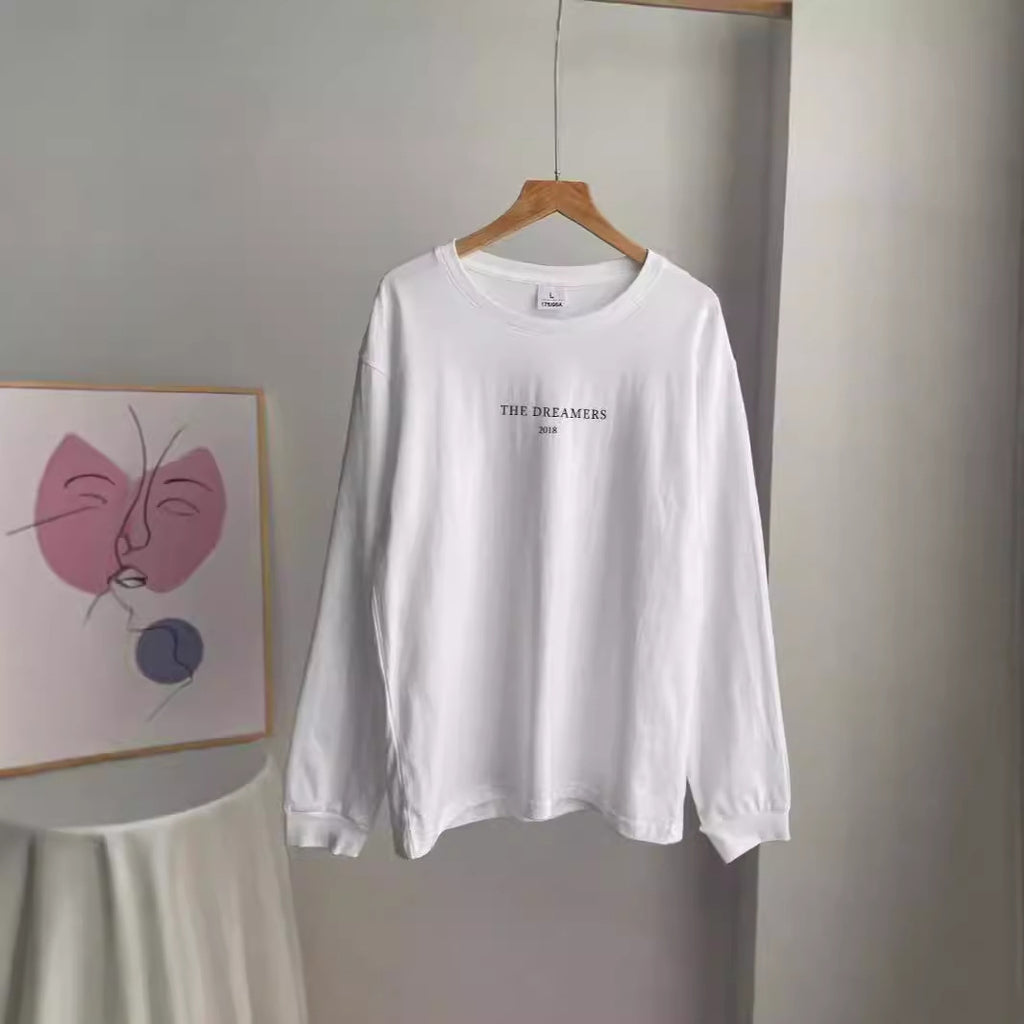 Minimal Text Long Sleeve Drop Shoulder Tee - white