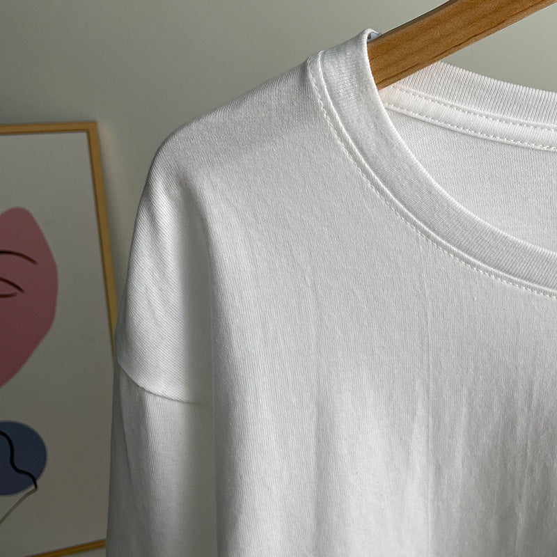 Minimal Text Long Sleeve Drop Shoulder Tee - white - 3