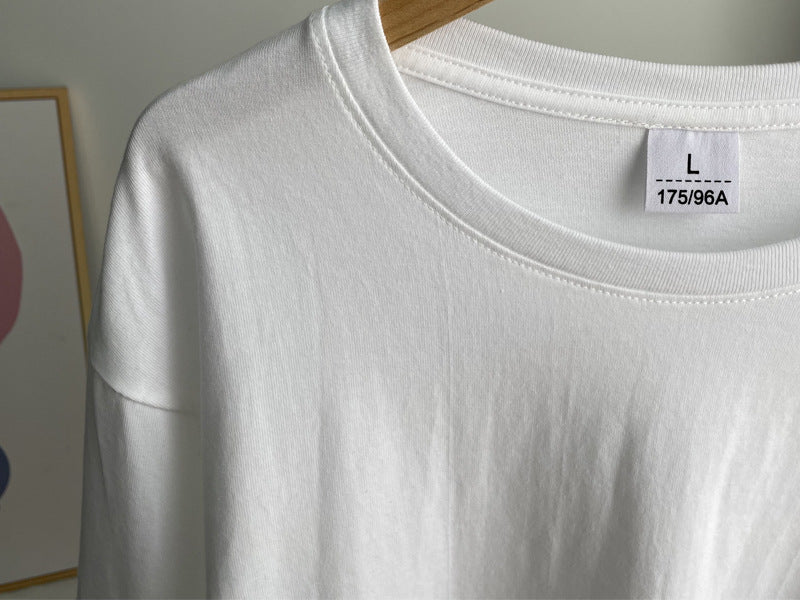 Minimal Text Long Sleeve Drop Shoulder Tee - white - 4