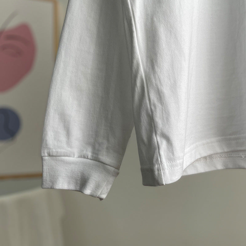Minimal Text Long Sleeve Drop Shoulder Tee - white - 5