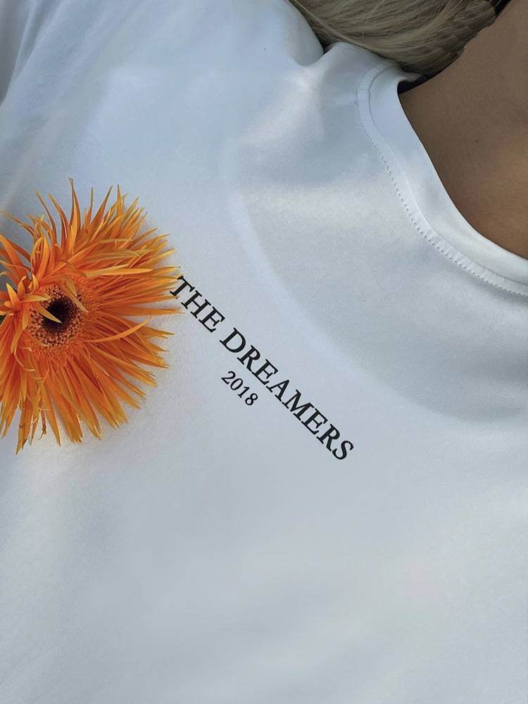 Minimal Text Long Sleeve Drop Shoulder Tee - white - 6