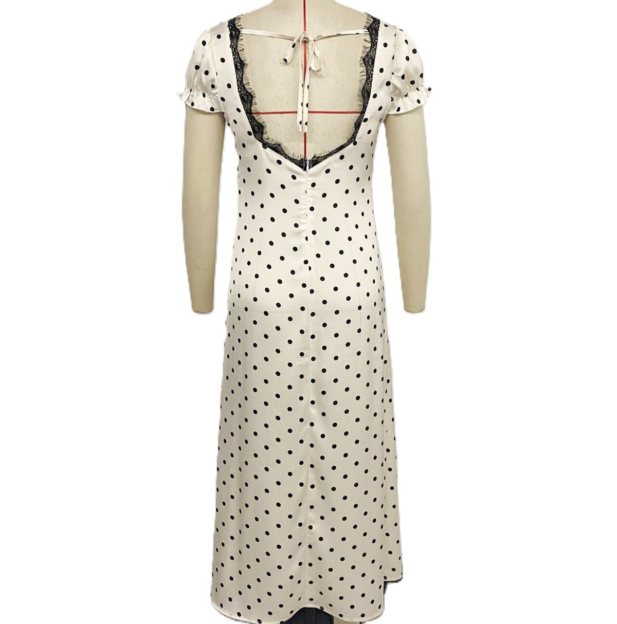 Open Back Polka Dot Lace Maxi Dress - Beige - 2