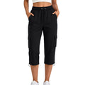 Drawstring Toggle Hem Straight Cargo Capri Pants - Black