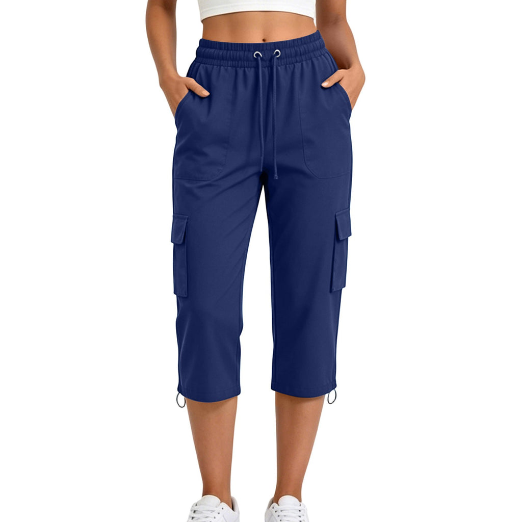 Drawstring Toggle Hem Straight Cargo Capri Pants - Navy