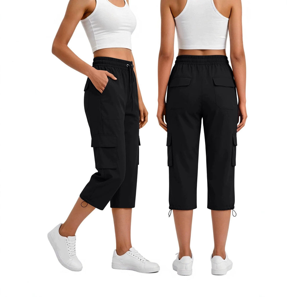 Drawstring Toggle Hem Straight Cargo Capri Pants