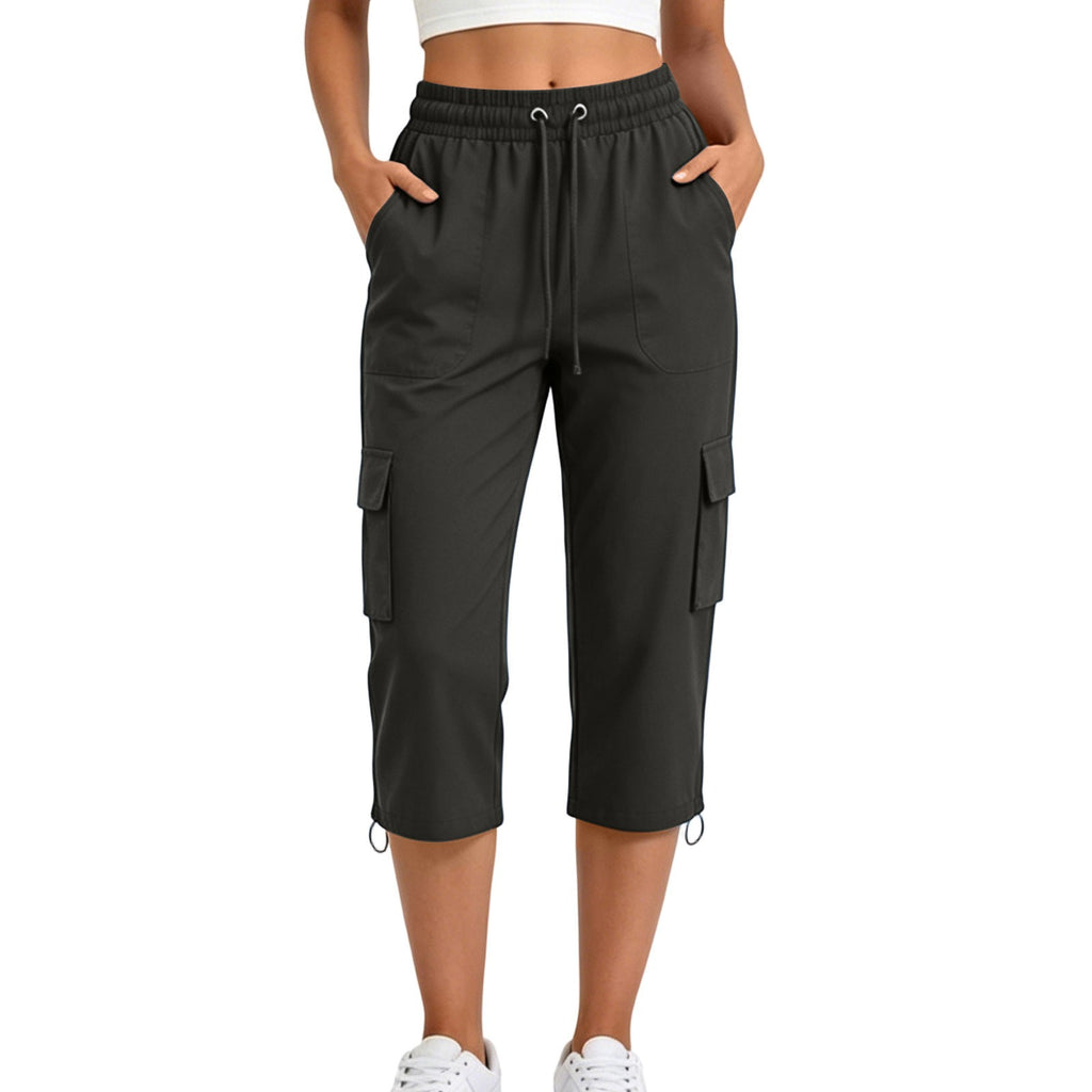 Drawstring Toggle Hem Straight Cargo Capri Pants