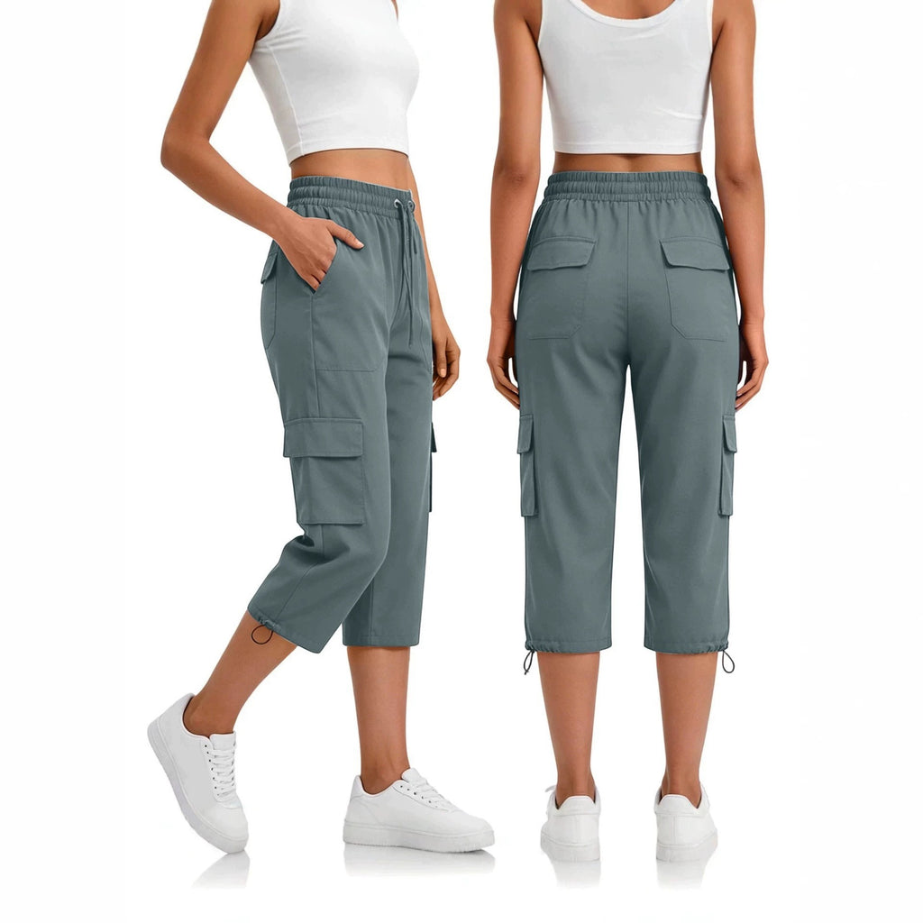 Drawstring Toggle Hem Straight Cargo Capri Pants