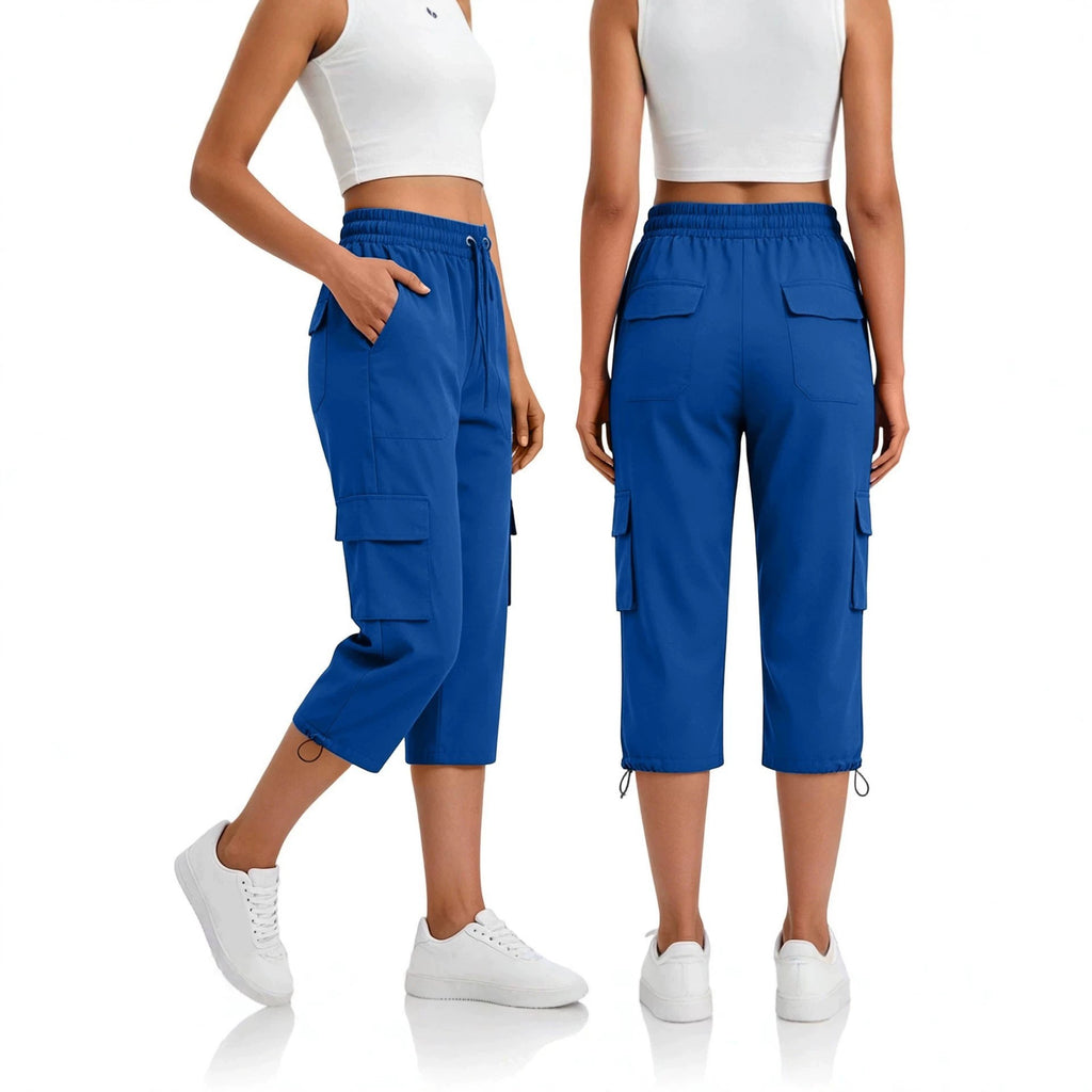 Drawstring Toggle Hem Straight Cargo Capri Pants