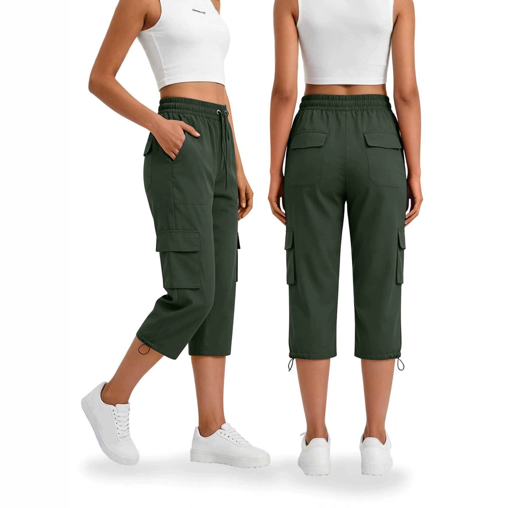 Drawstring Toggle Hem Straight Cargo Capri Pants