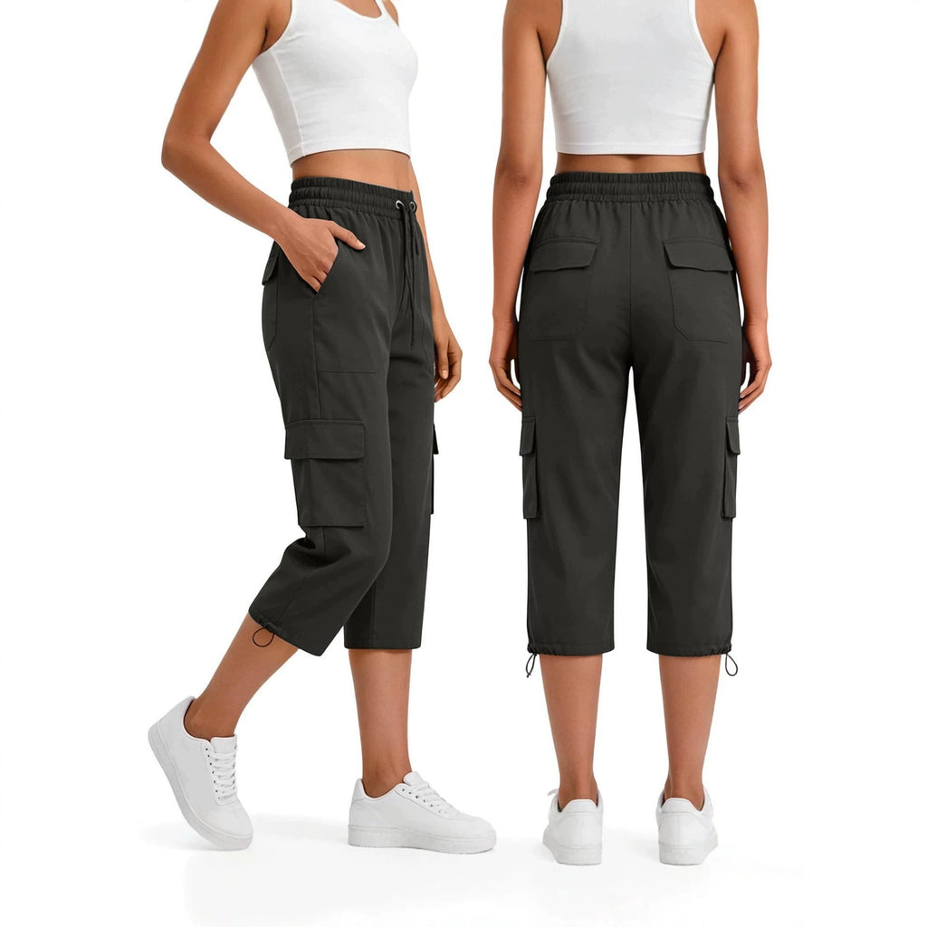 Drawstring Toggle Hem Straight Cargo Capri Pants