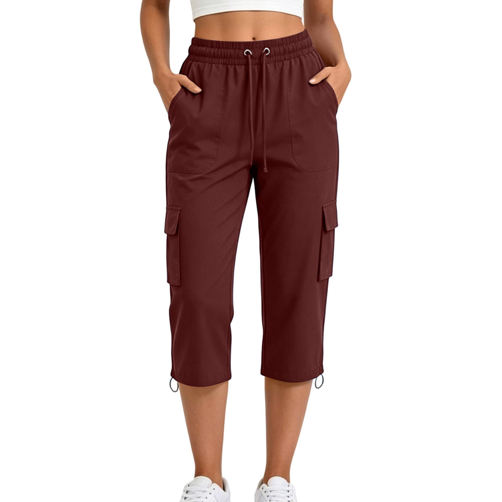 Drawstring Toggle Hem Straight Cargo Capri Pants
