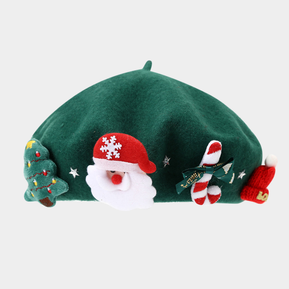 Christmas Applique Bow Wool Beret - C2Green