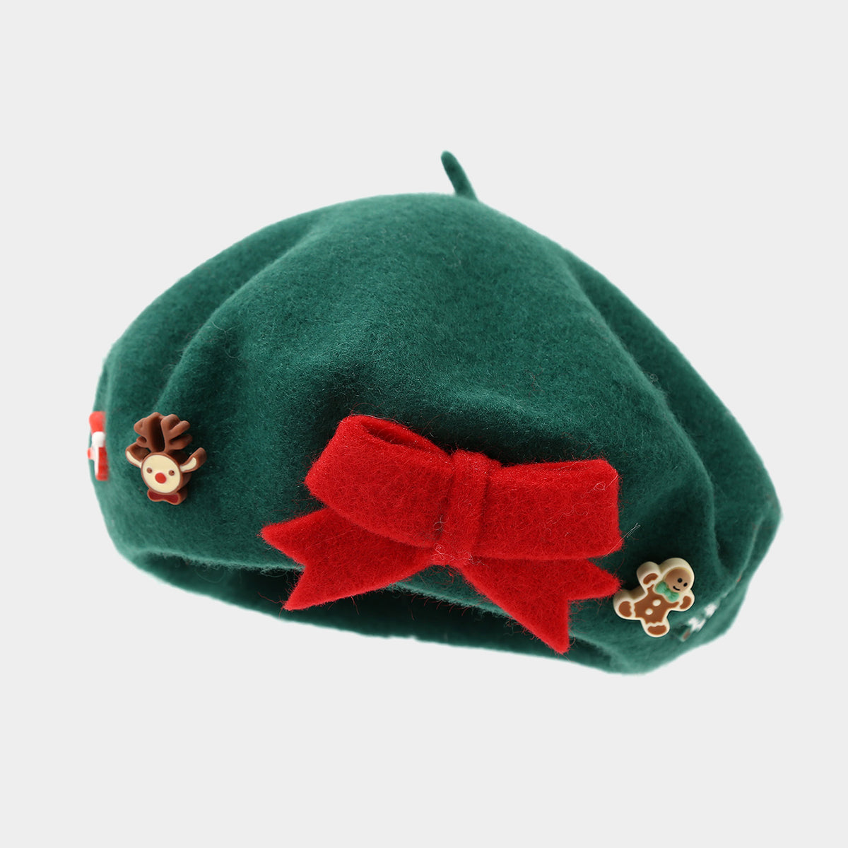 Christmas Applique Bow Wool Beret - C4Green