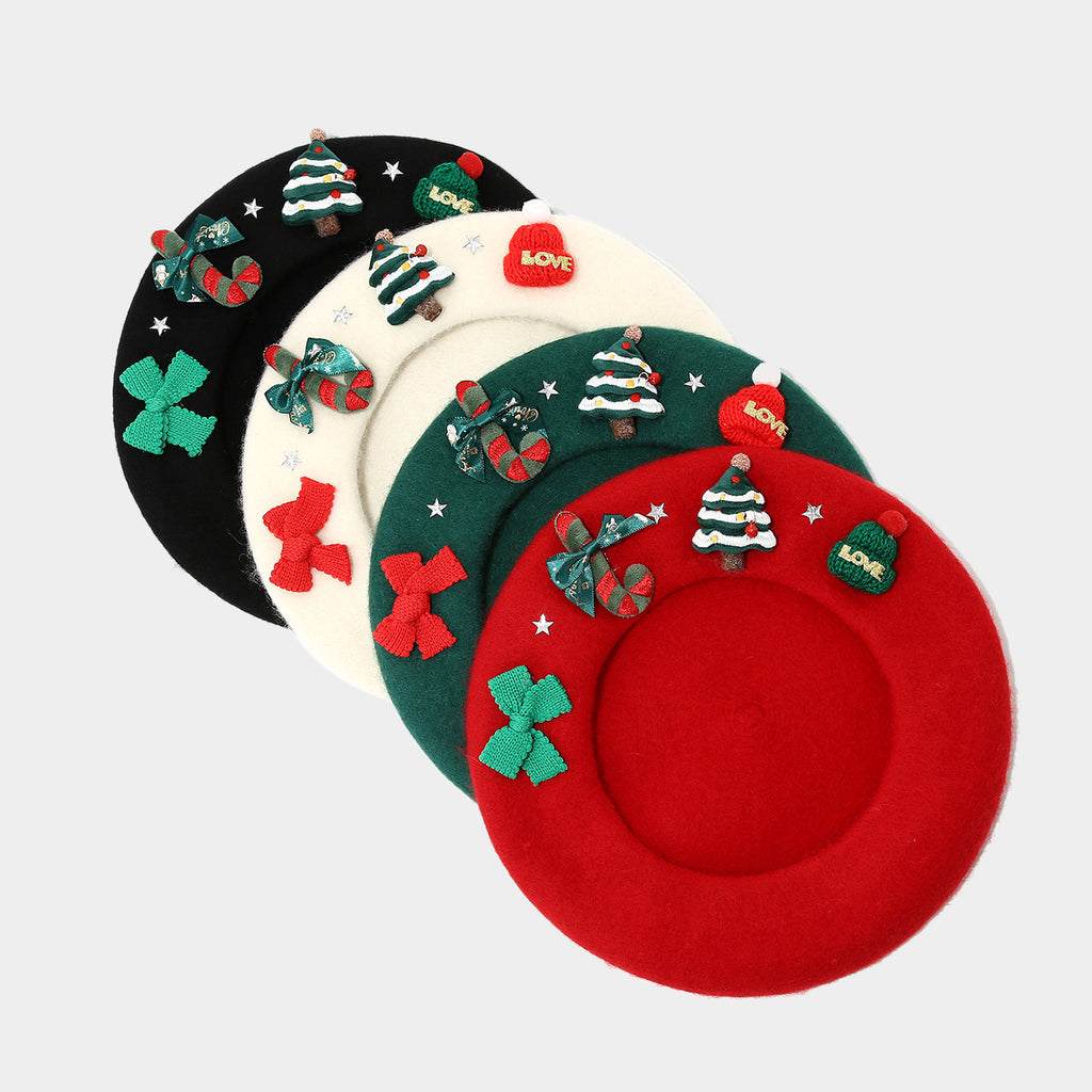 Christmas Applique Bow Wool Beret - view 1