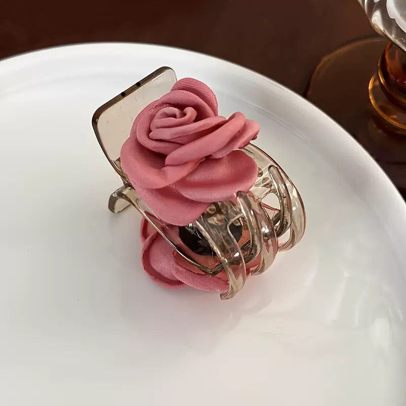 Fabric Rose Claw Hair Clip - DeepPink