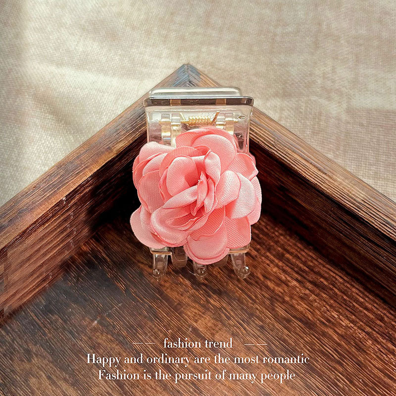 Fabric Rose Claw Hair Clip - Pink