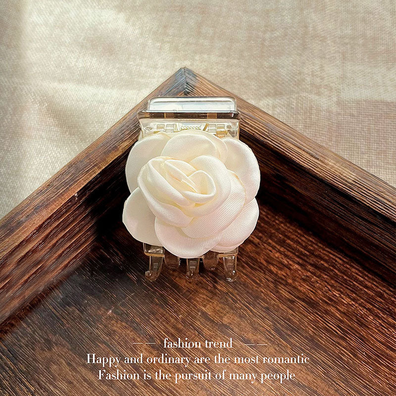 Fabric Rose Claw Hair Clip - White