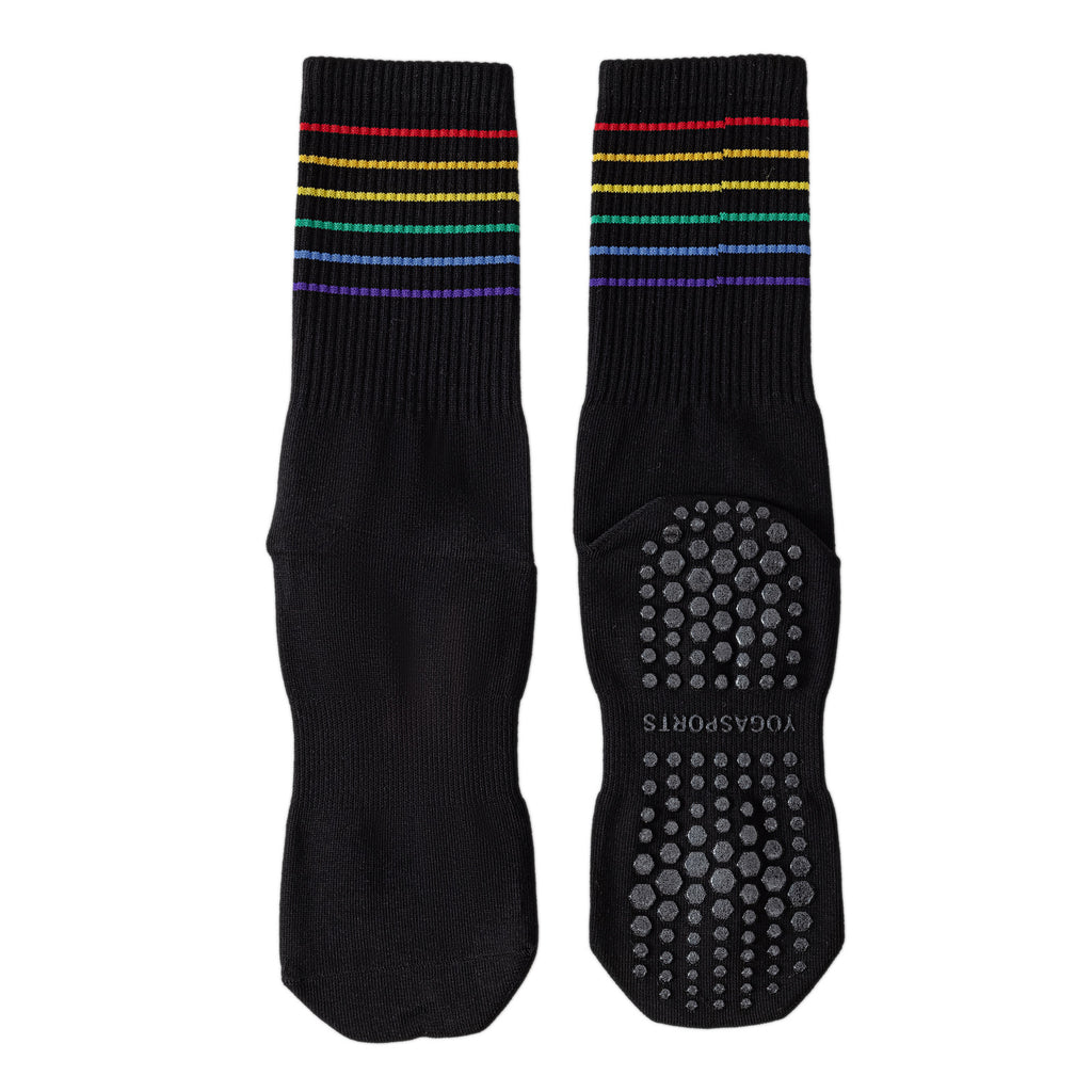 Rainbow-Stripe Non-Slip Grip Socks for Pilates & Barre - Black