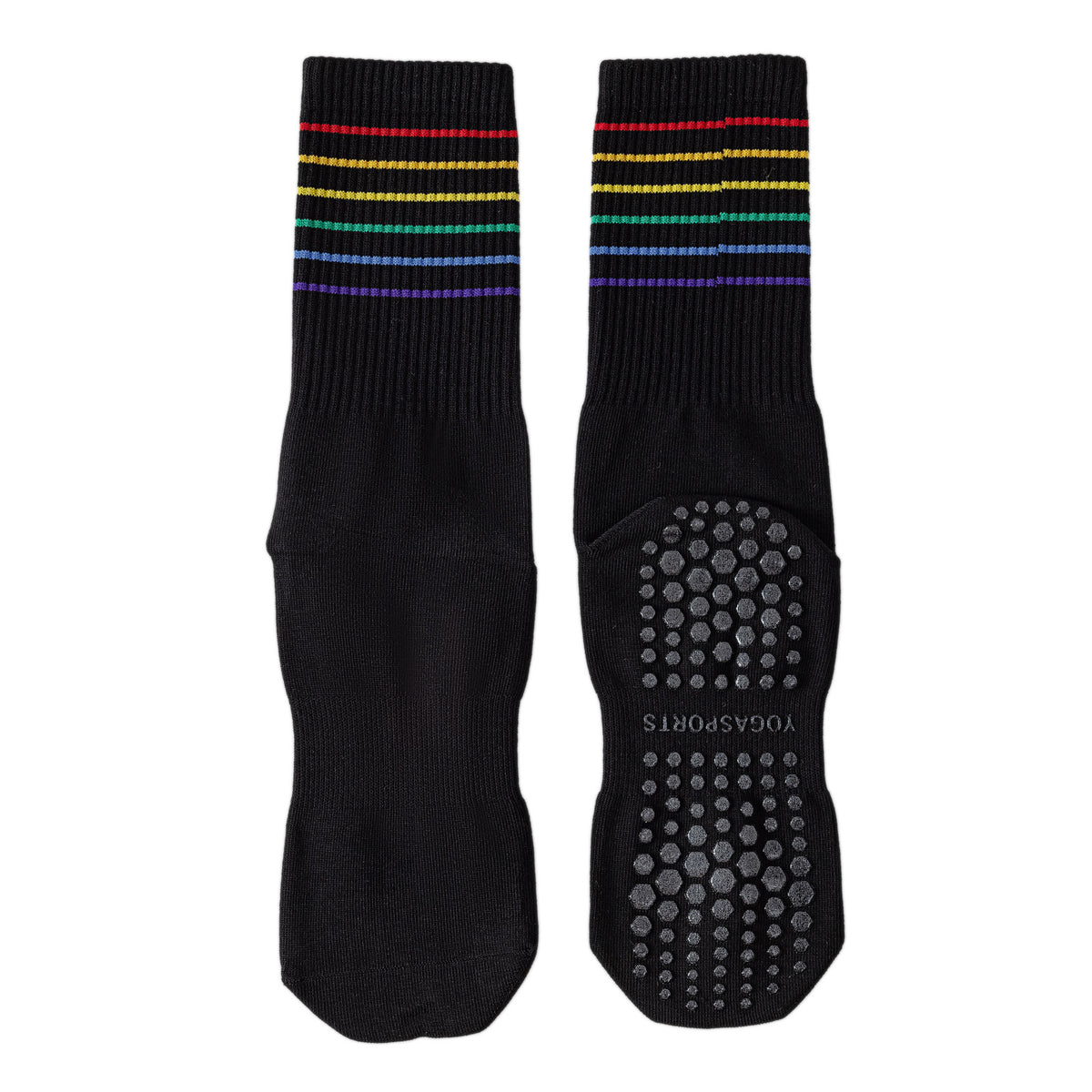 Rainbow-Stripe Non-Slip Grip Socks for Pilates & Barre - Black