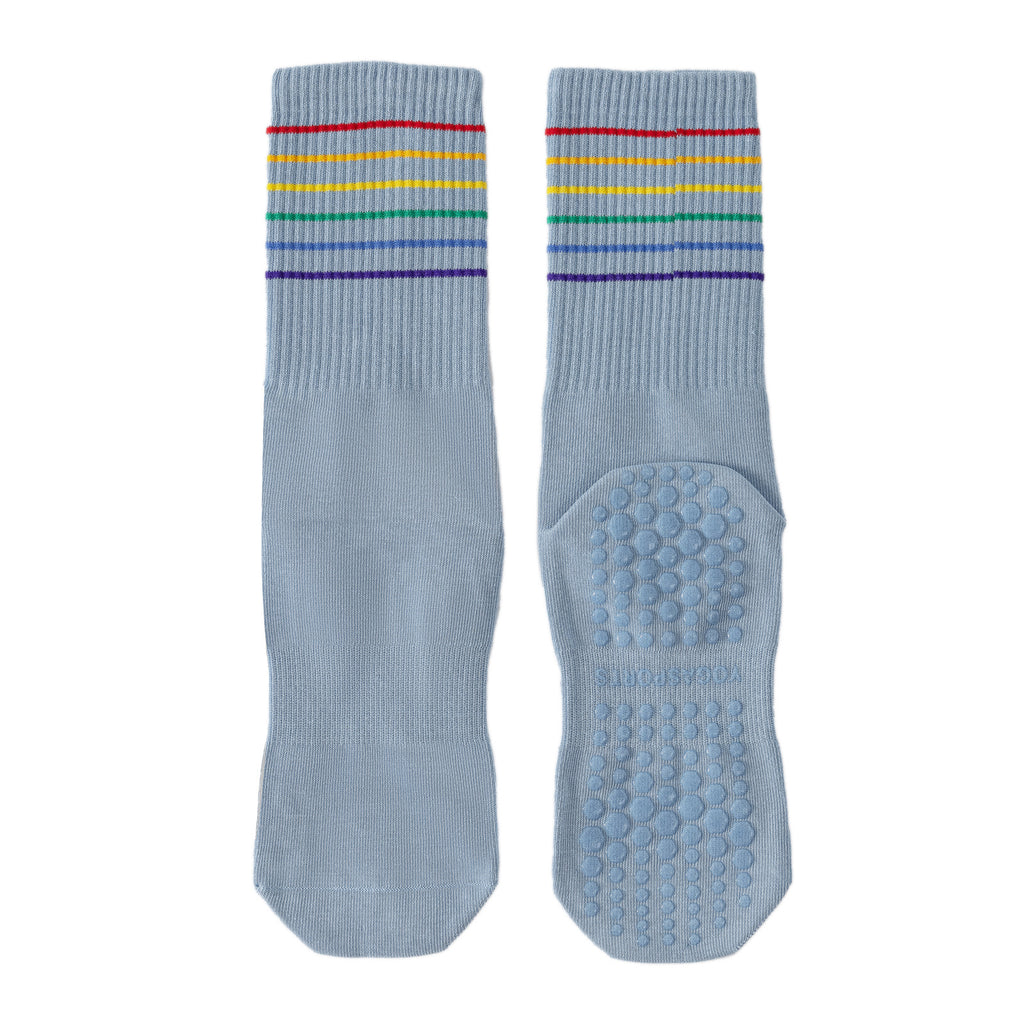 Rainbow-Stripe Non-Slip Grip Socks for Pilates & Barre - Blue