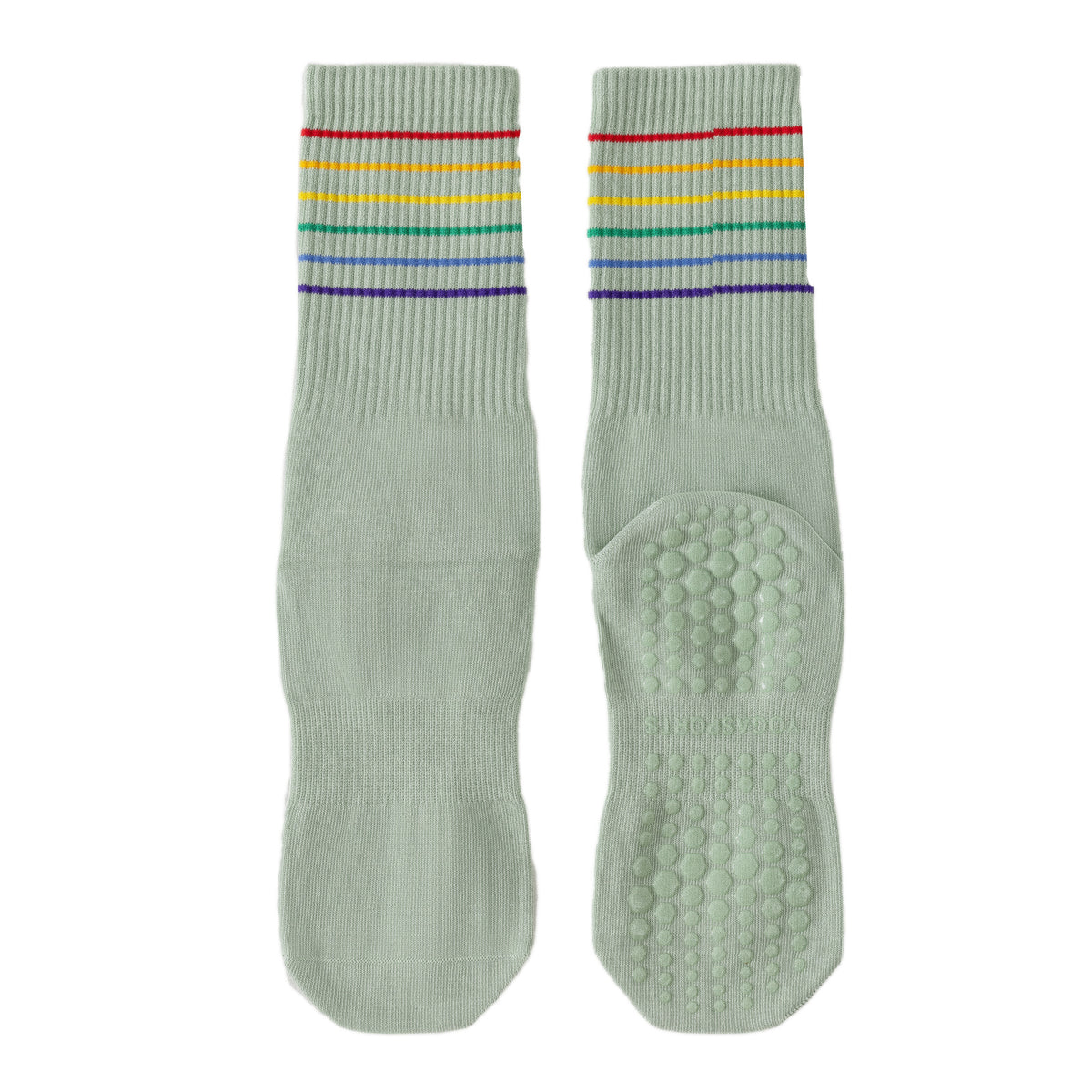 Rainbow-Stripe Non-Slip Grip Socks for Pilates & Barre - Green