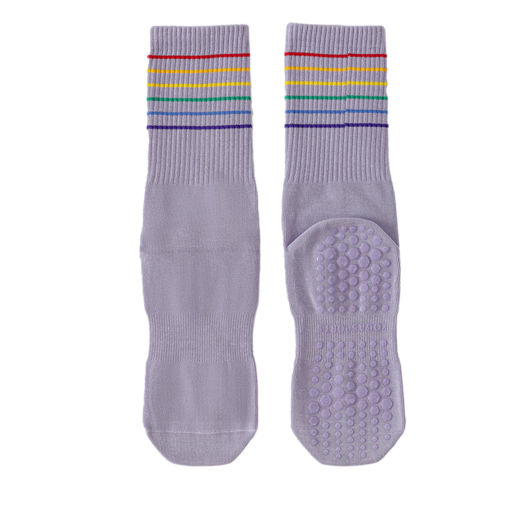 Rainbow-Stripe Non-Slip Grip Socks for Pilates & Barre - Purple