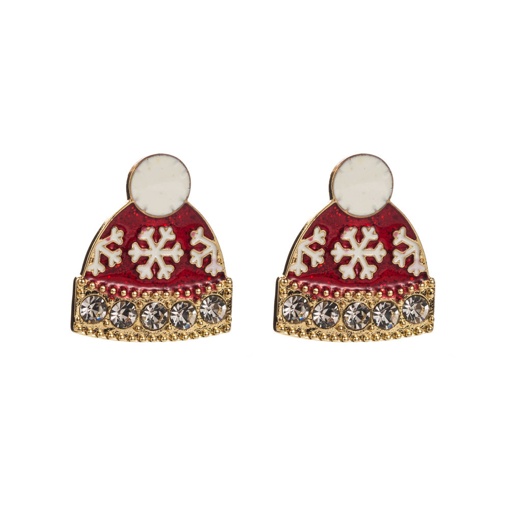 Crystal Trim Santa Hat Earrings - Hat