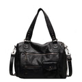 Vintage Slouchy Faux Leather Shoulder Bag - Black