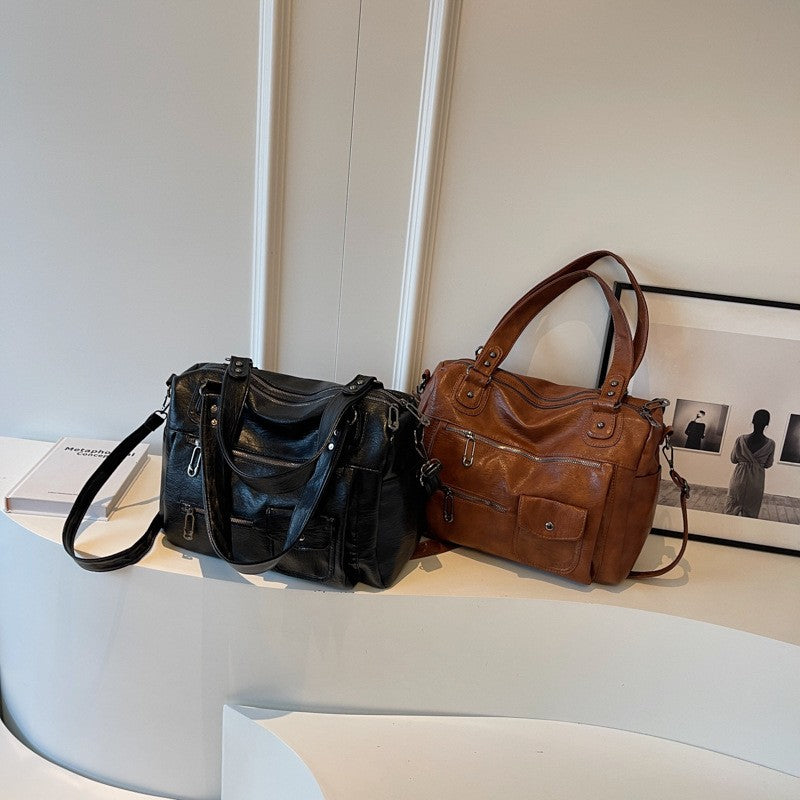 Vintage Slouchy Faux Leather Shoulder Bag