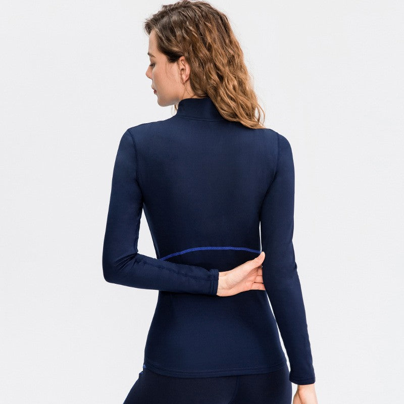 Fleece Lined Contrast Stitch Half Zip Workout Top