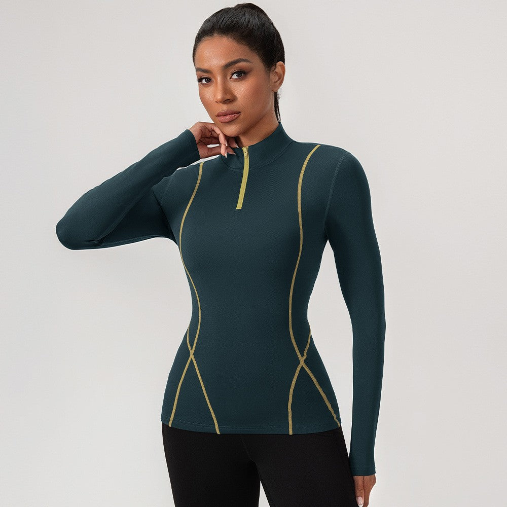 Fleece Lined Contrast Stitch Half Zip Workout Top