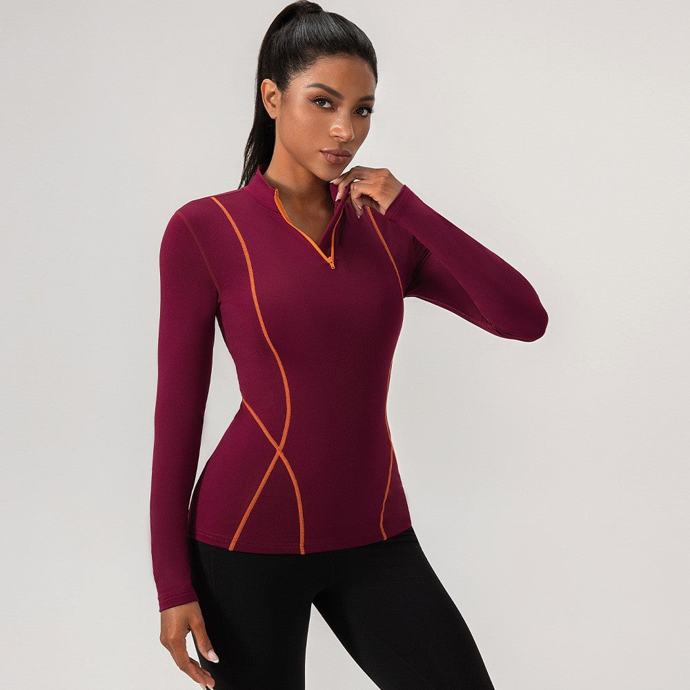 Fleece Lined Contrast Stitch Half Zip Workout Top