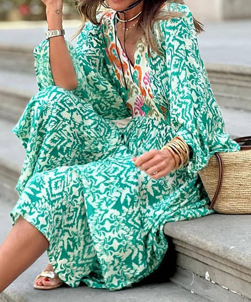 Abstract Print Tiered Boho Maxi Dress