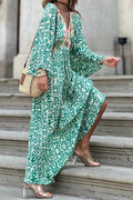 Abstract Print Tiered Boho Maxi Dress - green