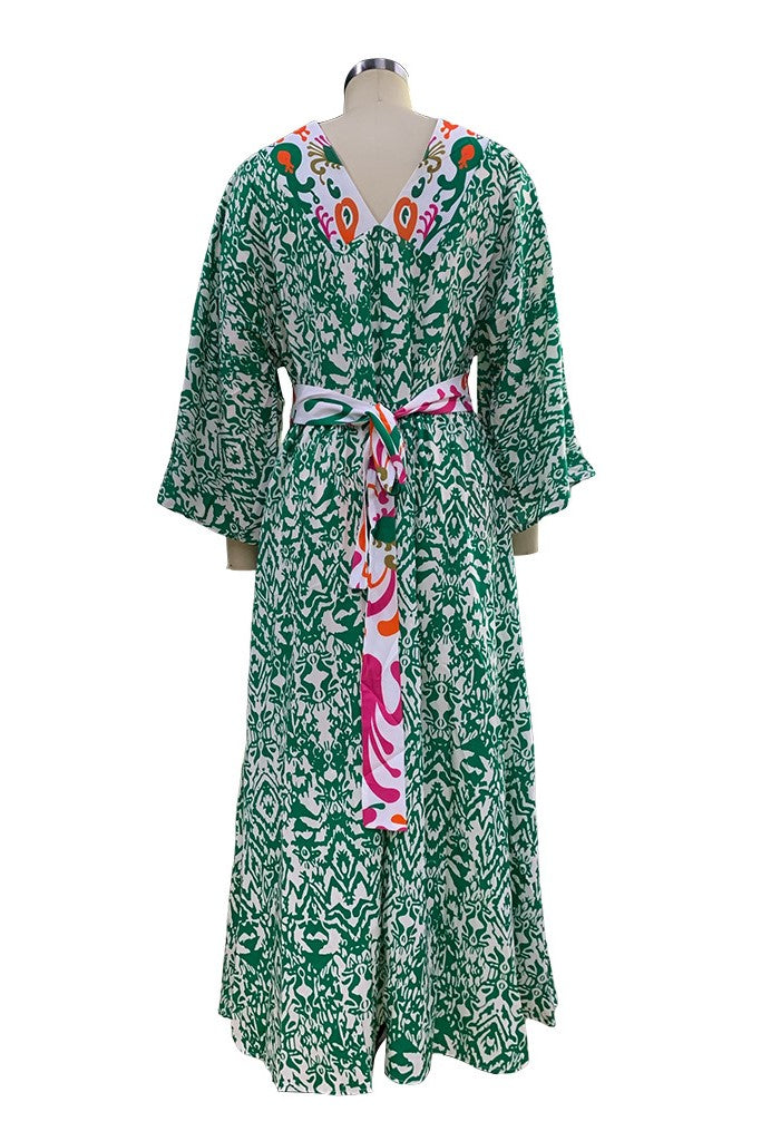 Abstract Print Tiered Boho Maxi Dress - green - 6
