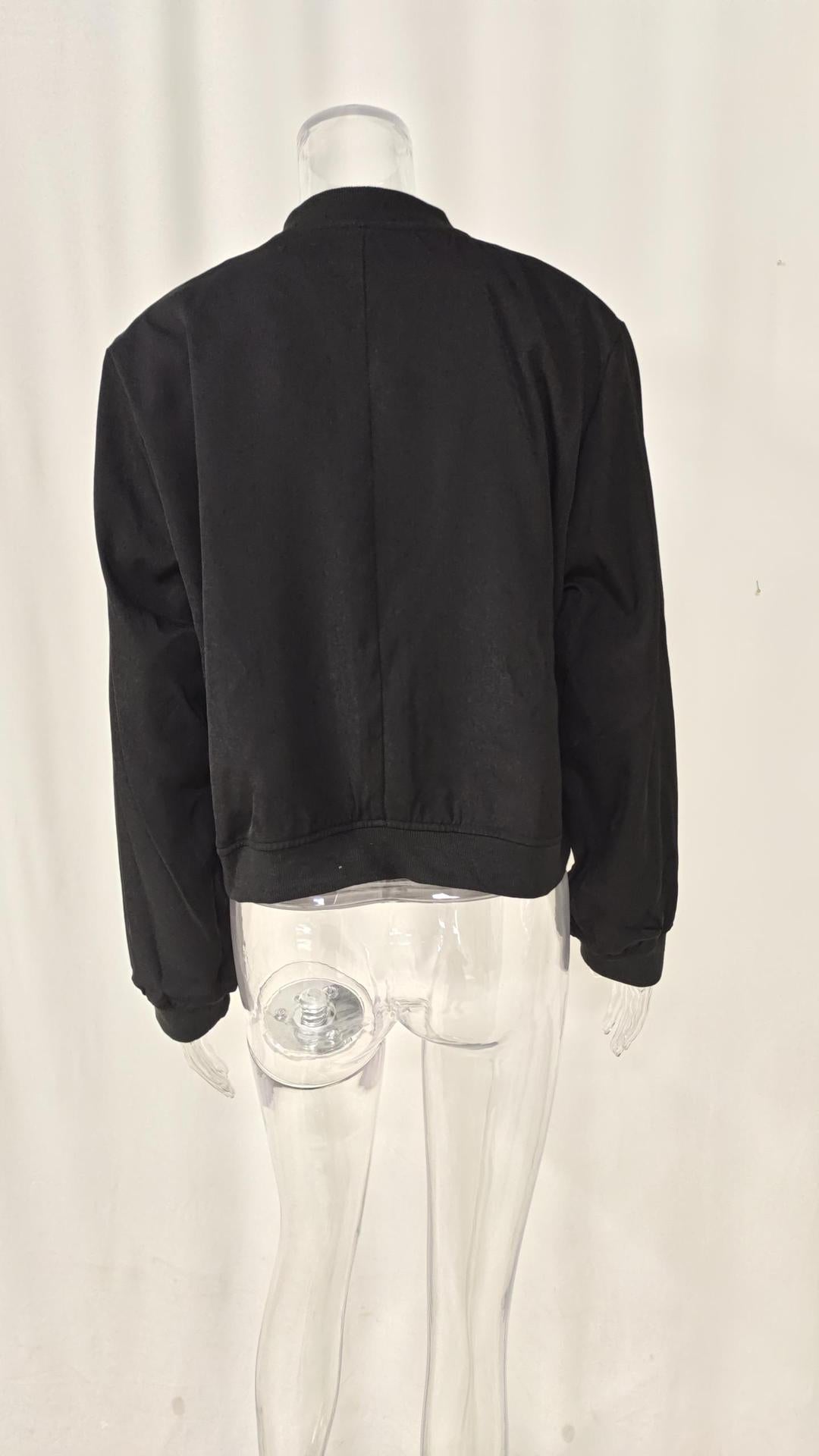 Cropped Button Front Bomber Jacket - Black - 4