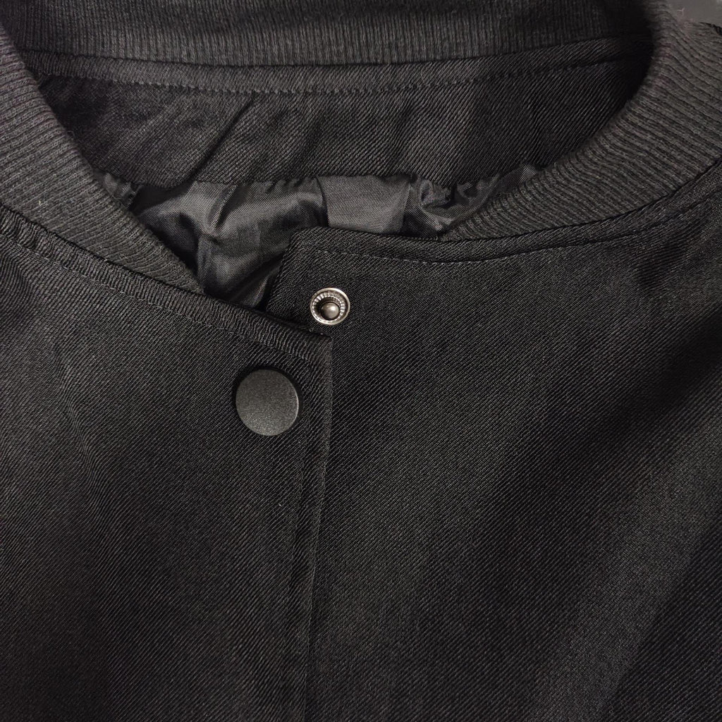 Cropped Button Front Bomber Jacket - Black - 5