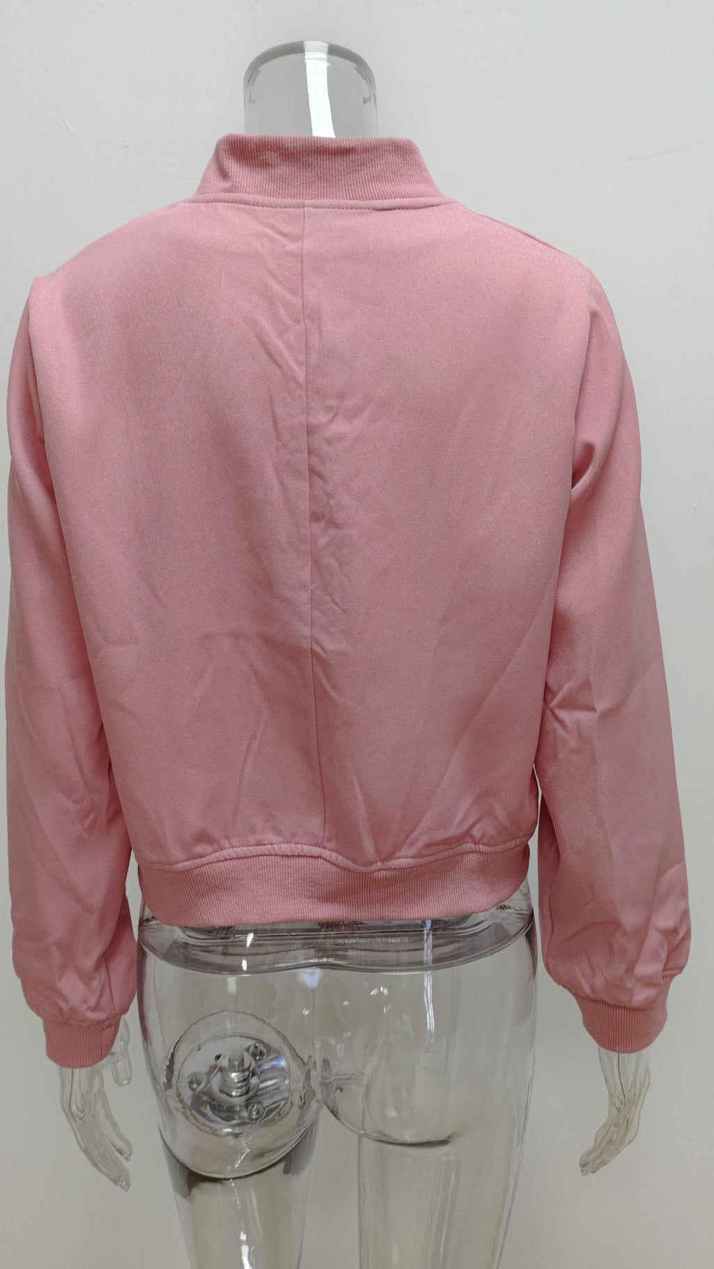 Cropped Button Front Bomber Jacket - Pink - 6