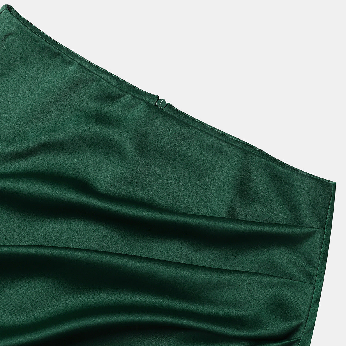 Ruched Satin Maxi Skirt With Slit - Green - 2