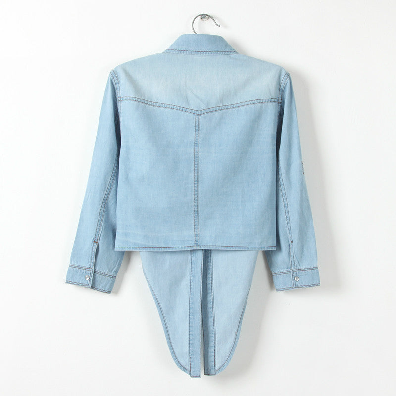 Tie Front Cropped Denim Shirt Cardigan