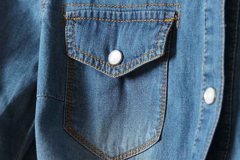 Tie Front Cropped Denim Shirt Cardigan - view 3