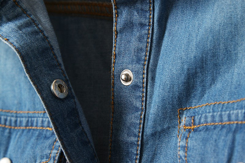 Tie Front Cropped Denim Shirt Cardigan - view 4