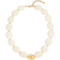 Boho Marbled Resin Oval Bead Statement Necklace - White
