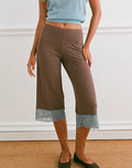 Drapey Wide Leg Pants With Lace Hem - Brown